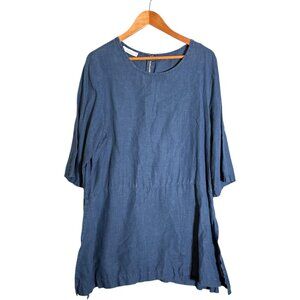 bryn Walker Twyla 100% Linen Blue Tunic Top Lagenlook Quiet Luxury Relaxed L